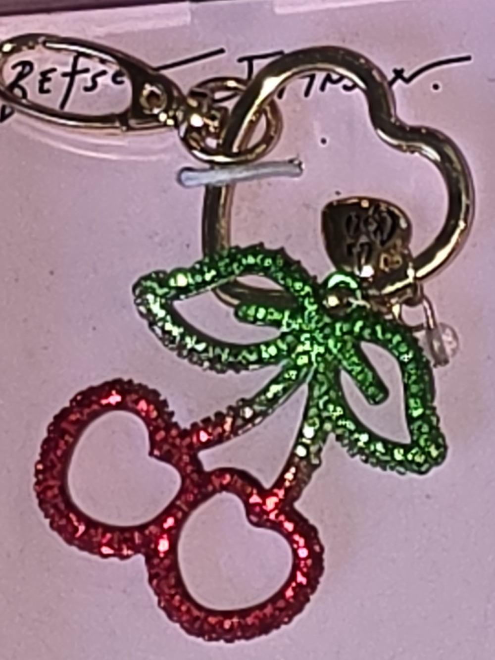 Betsey Johnson Red & Green Glitter Cherry Charm Keychain